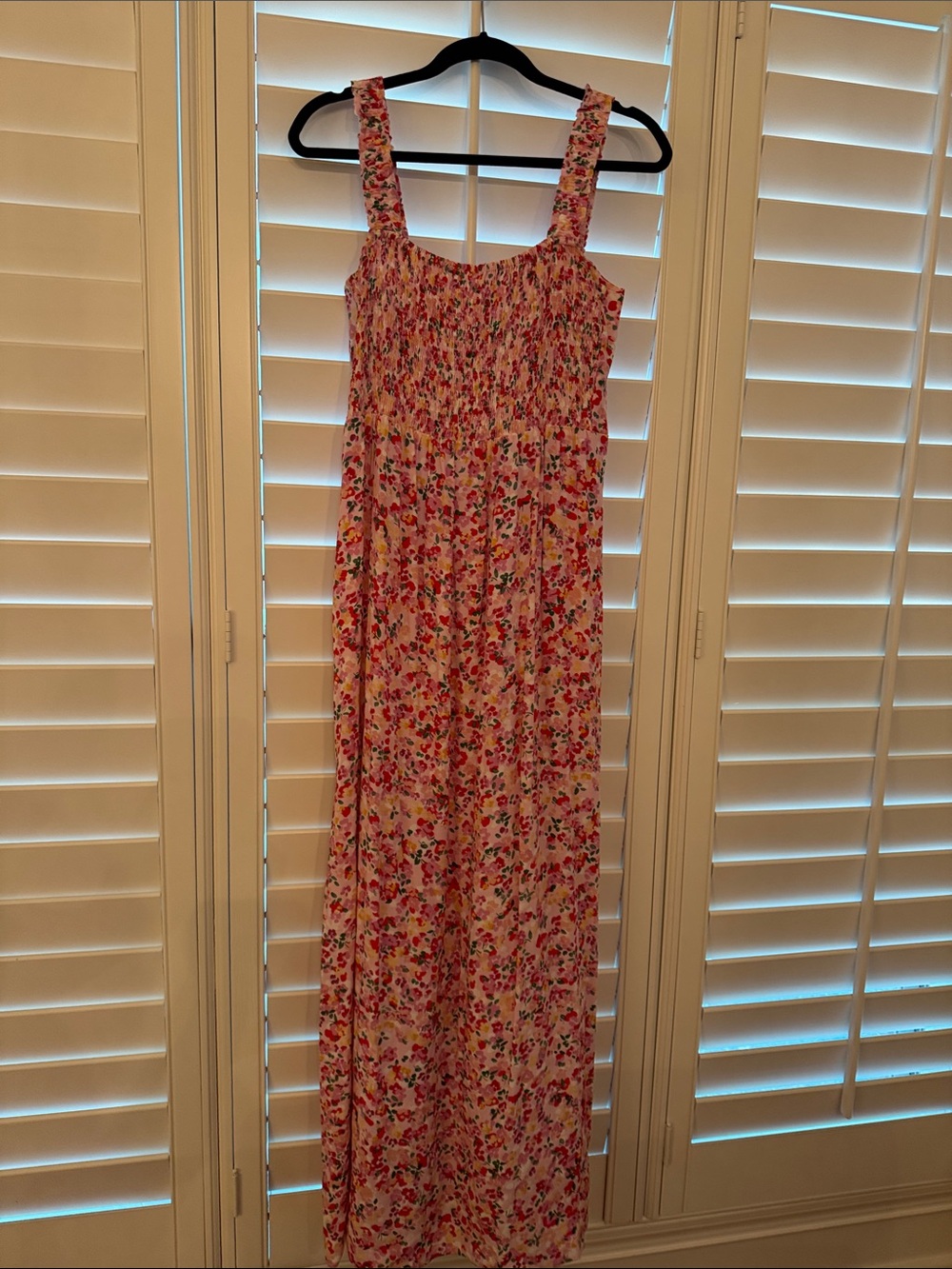 Seraphine Pink Floral Smocked Maxi Dress with Multicolor Print
